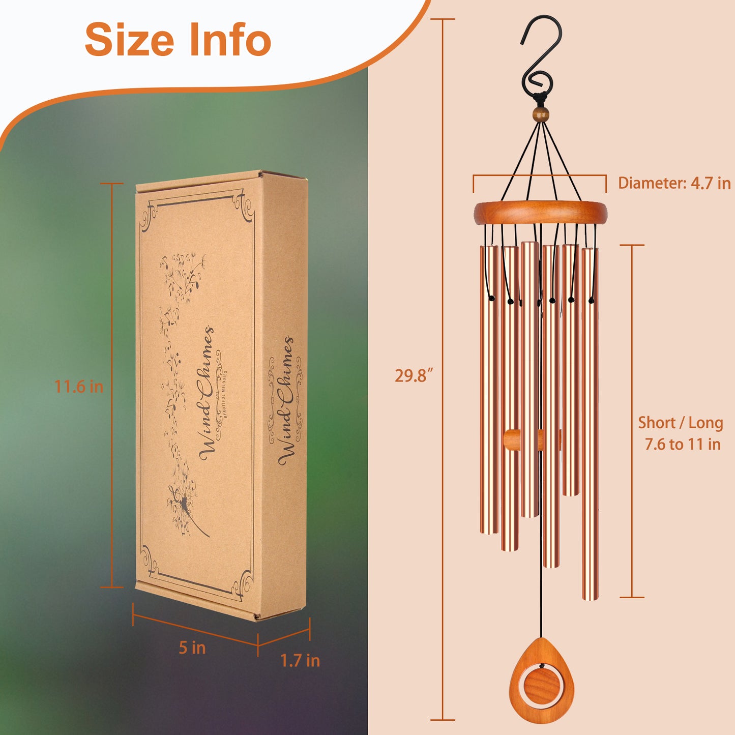 Wind Chimes - Deep Tone Wind Chimes for Outside, Thanksgiving, Christmas, Birthday Memorial Gifts for Mom, Grandma, Outdoor Large Aluminum Wind Chimes for Home, Backyard, Garden, Patio Decor, Sienna