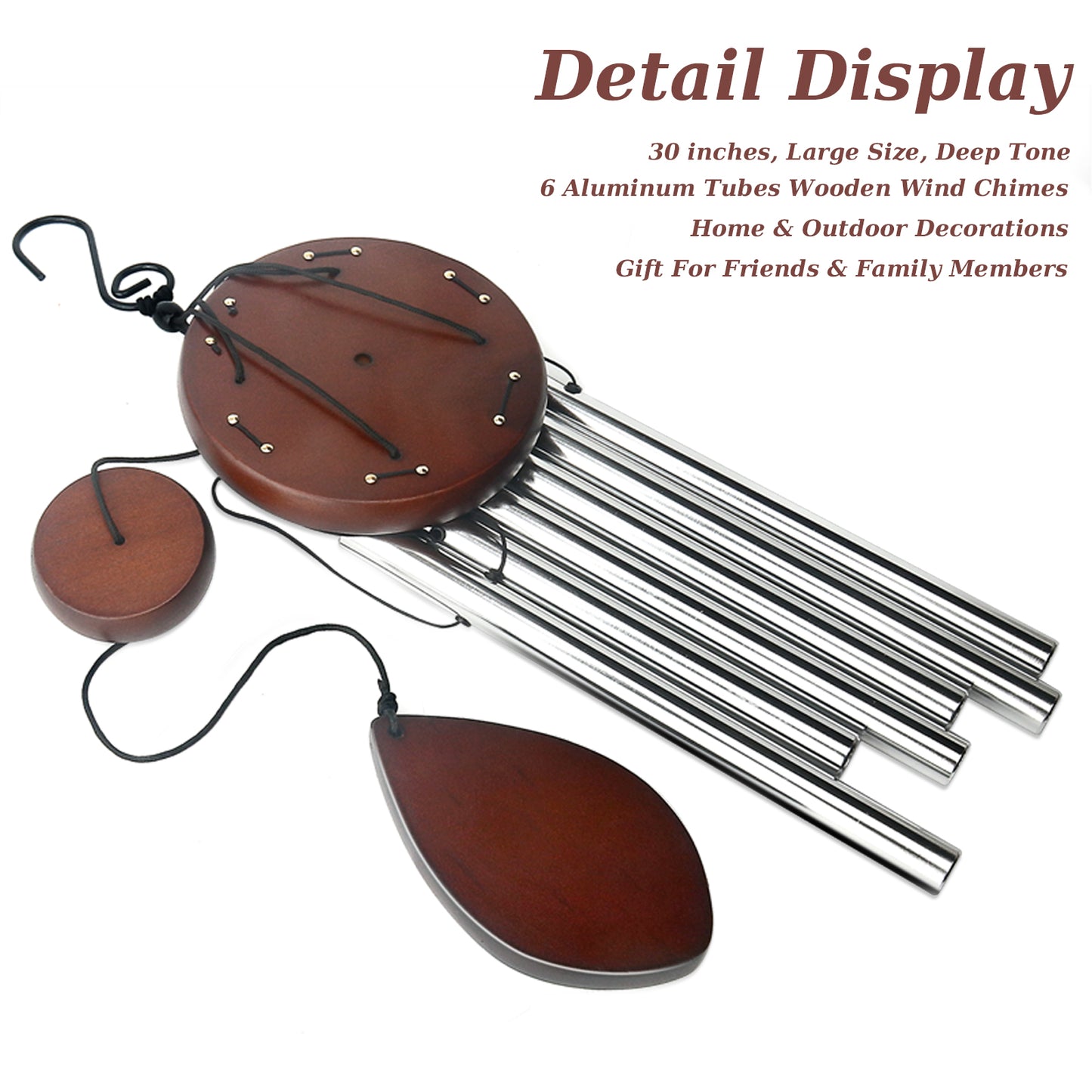 Exrisiry Wind Chimes, 28'' Chimes for Outside Large Deep Tone 6 Aluminum Alloy Tubes Memorial Redwood Wind Chime with S Hook for Friends and Family, Unique Decor for Patio, Garden, Backyard