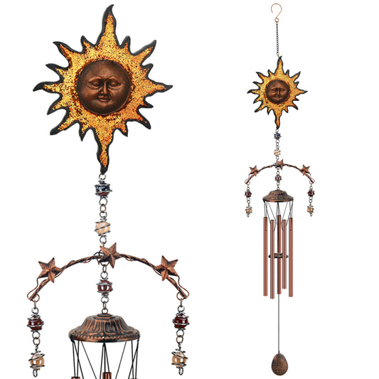 Sun Wind Chime - Wind Chimes for Outside Deep Tone 34 inches 5 Aluminum Tubes, Thanksgiving, Christmas, Birthday Memorial Gifts for Dad, Grandpa, Son, Brother, Decor for Home, Garden, Patio, Backyard