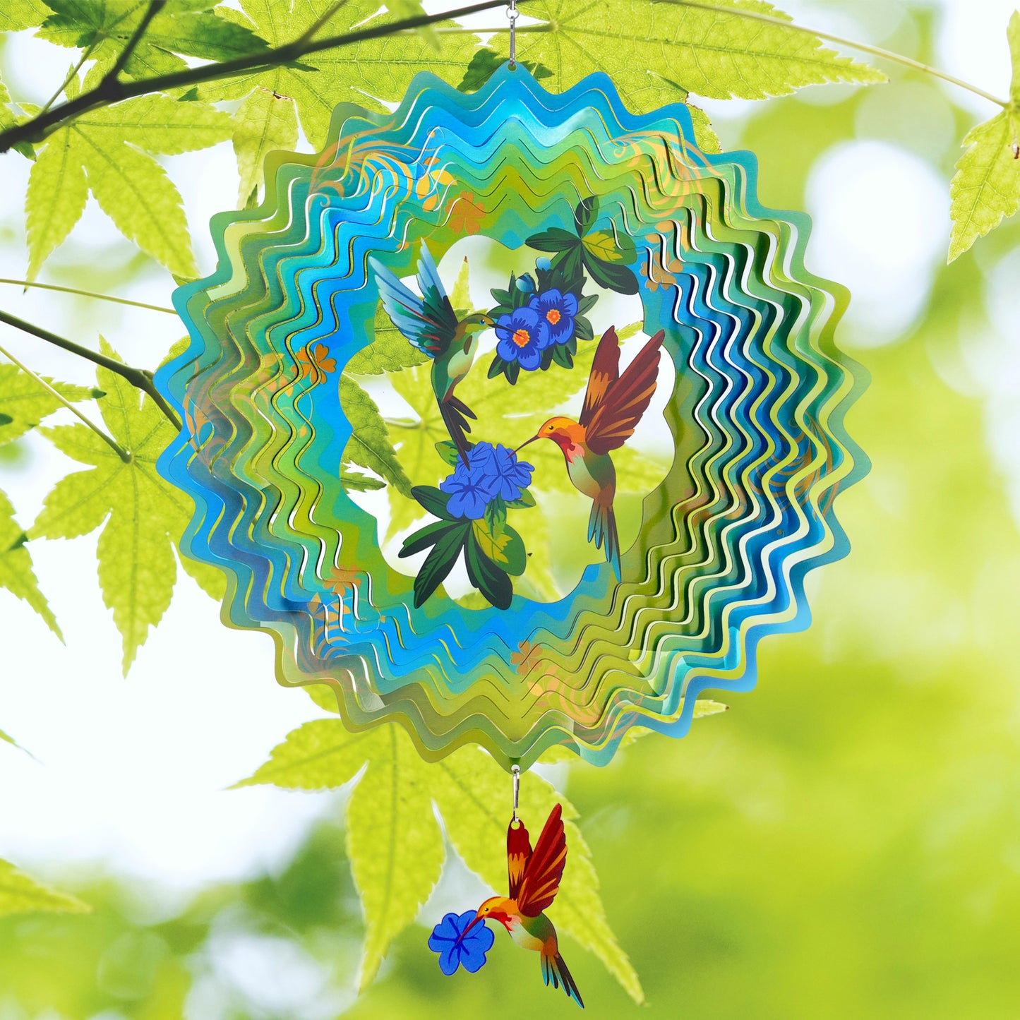 Hummingbird Wind Spinners - 12 Inches Kinetic Reflective Wind Sculptures, Outdoor Large Metal Ornament for Yard & Garden, Unique Gifts for Mom, Grandma's Birthday, Anniversary, Blue Green