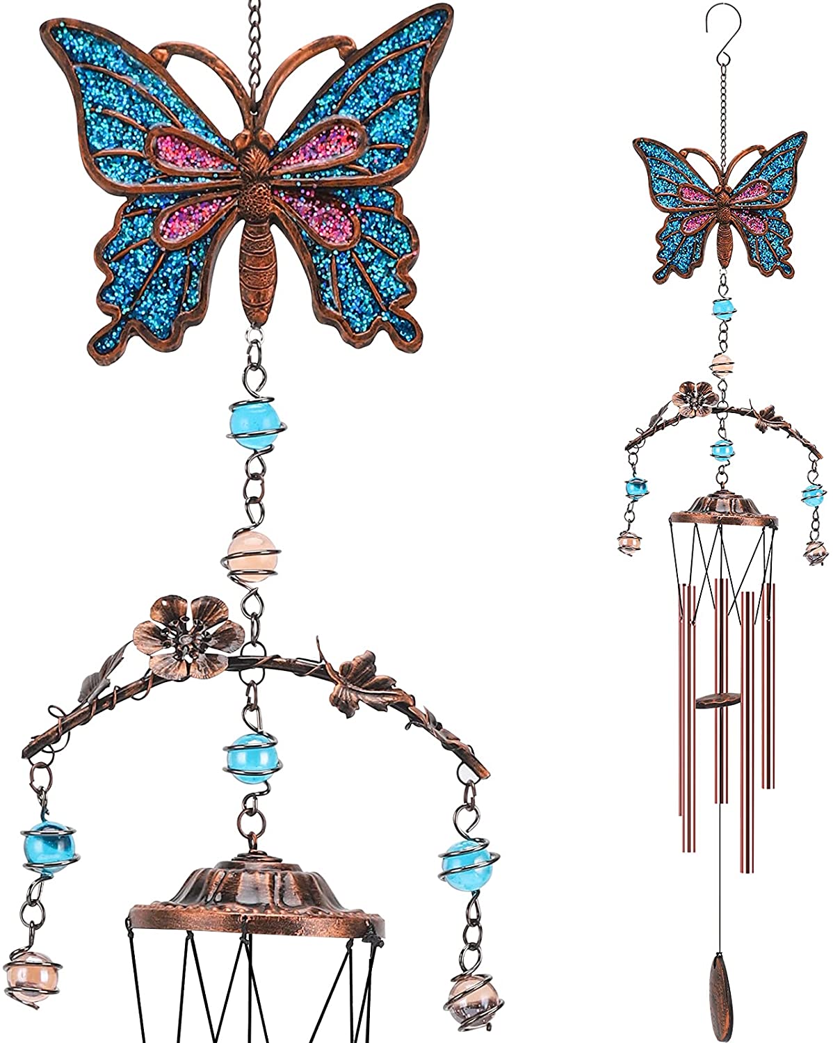 Exrisiry Wind Chimes - Butterfly Wind Chimes for Outside Deep Tone Large Windchimes, Sympathy & Memorial Butterfly Gift for Mom, Grandma, Daughter, Decoration for Home, Garden, Patio, Backyard