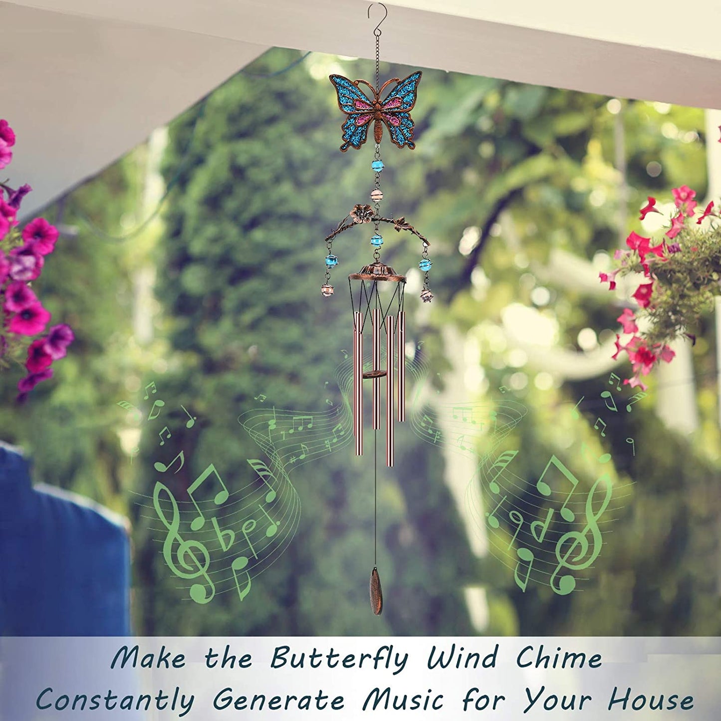 Exrisiry Wind Chimes - Butterfly Wind Chimes for Outside Deep Tone Large Windchimes, Sympathy & Memorial Butterfly Gift for Mom, Grandma, Daughter, Decoration for Home, Garden, Patio, Backyard